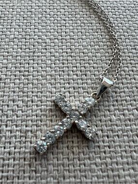 Zirconia Cross Pendant Sterling Silver Chain Necklace